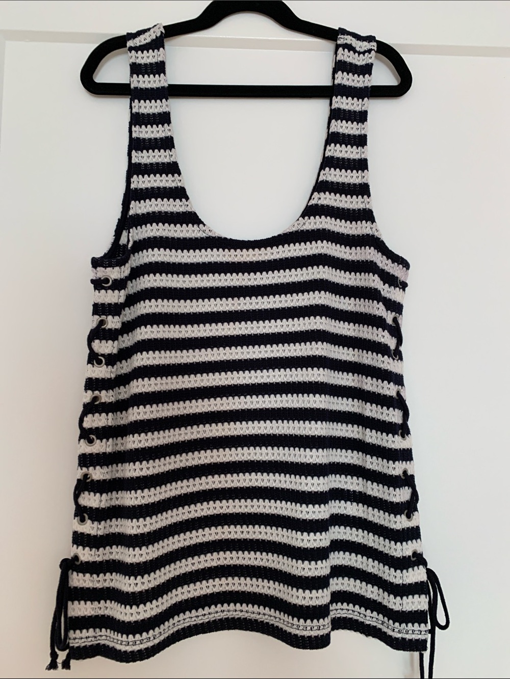 Black Swan Black & White Striped Crochet Tank